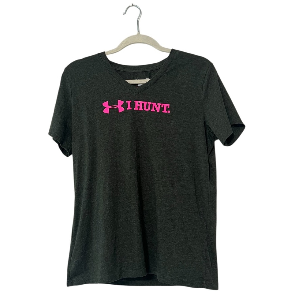 Women’s Under Armour Green  T-Shirt with Pink Logo “I Hunt”